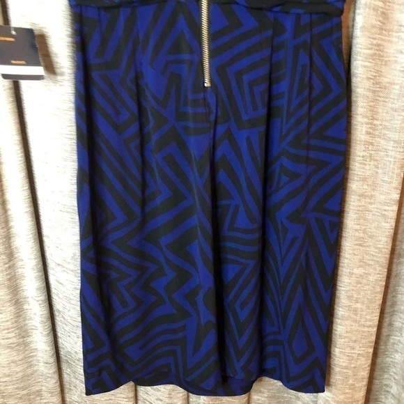 NWT Just Taylor Blue & Black Geometric Print Gold Zipper Back Dress Size 8 - Picture 12 of 12
